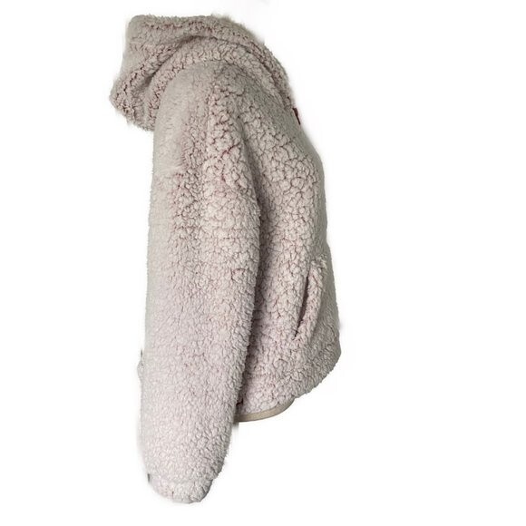NWT Almost Famous Pink Sherpa Fleece Shearling Hoodie 1/4 Zip Boho Size L - Picture 5 of 9
